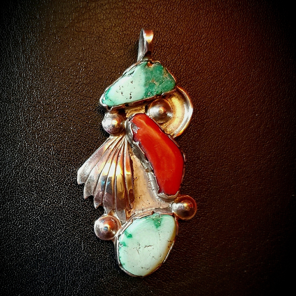 NAVAJO SILVER*CORAL*TURQUOISE DROP